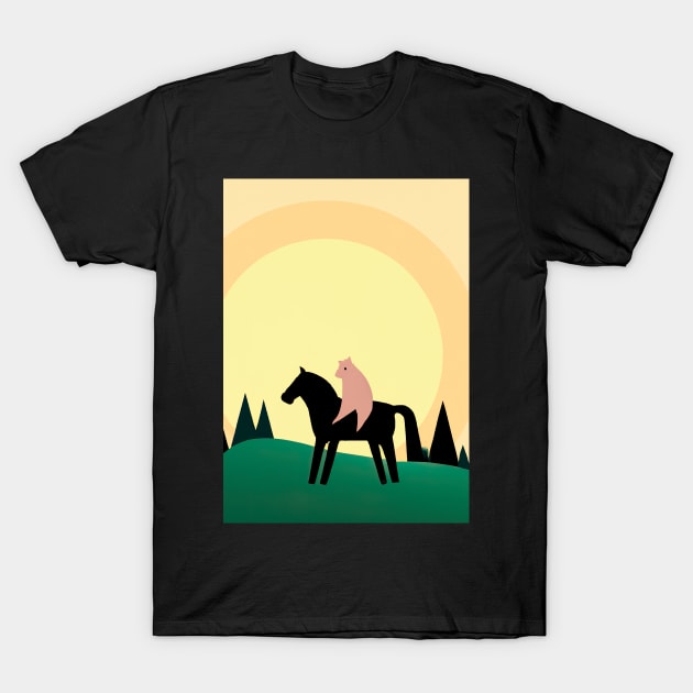 Cat Riding Horse Minimal T-Shirt by maxcode